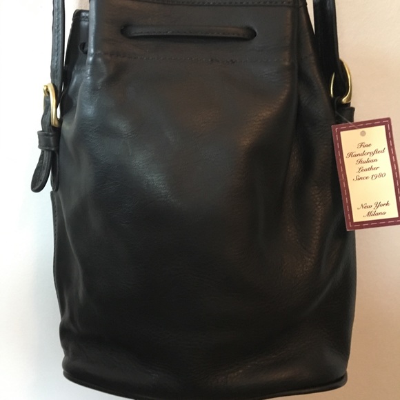 Black Leather Drawstring Handbag•Hobo•Crossbody - Picture 3 of 8